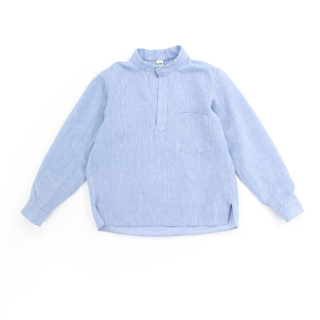 Рубашка-хенли Лен, голубой меланж - Inzibe фото 14