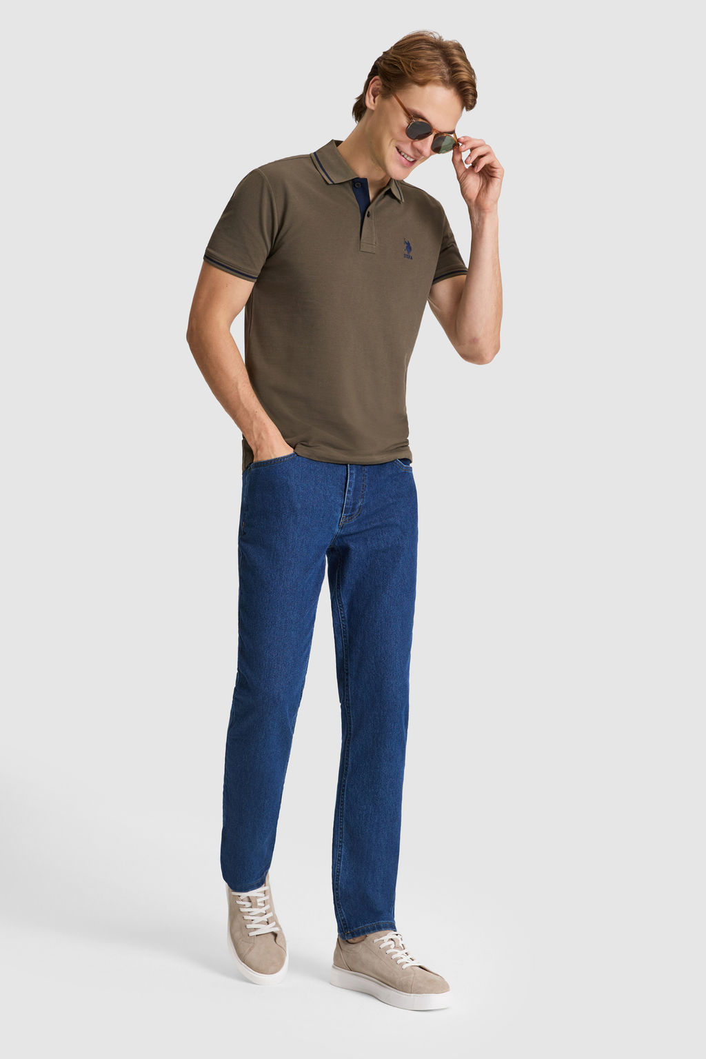 Erkek Koyu Haki Slim Fit Polo Yaka Basic Ti__rt - U.s. polo assn фото 4