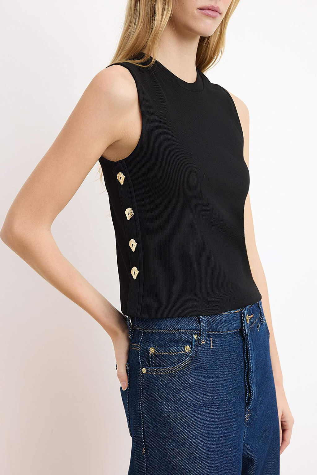 Siyah Fitted/Vucuda Oturan Kolsuz Fitilli Esnek Orme Atlet TWOSS26AL00011 - Trendyolmilla фото 3