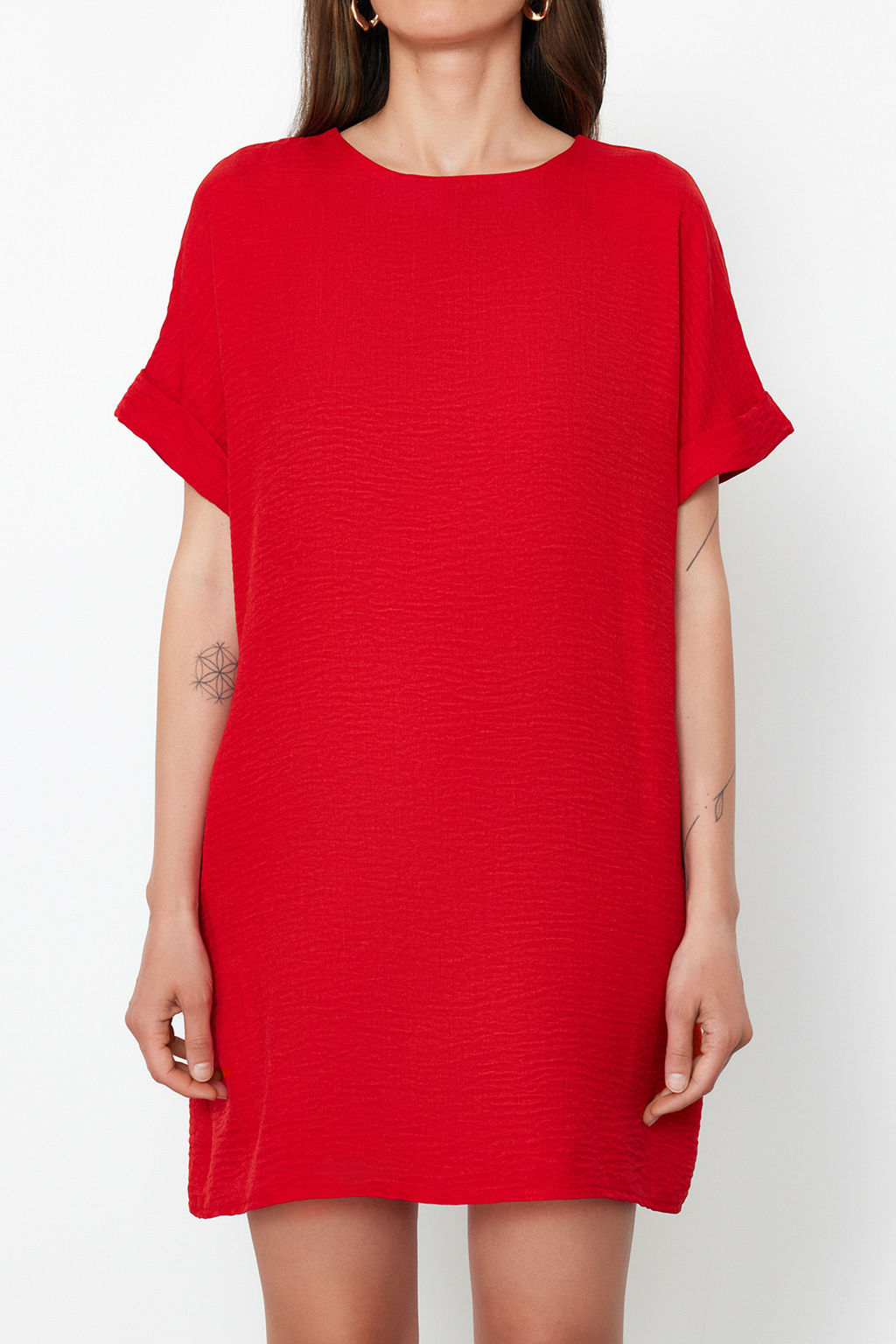 K?rm?z? Duz Kesim Mini Dokuma Elbise TWOSS24EL00765 - Trendyolmilla фото 5