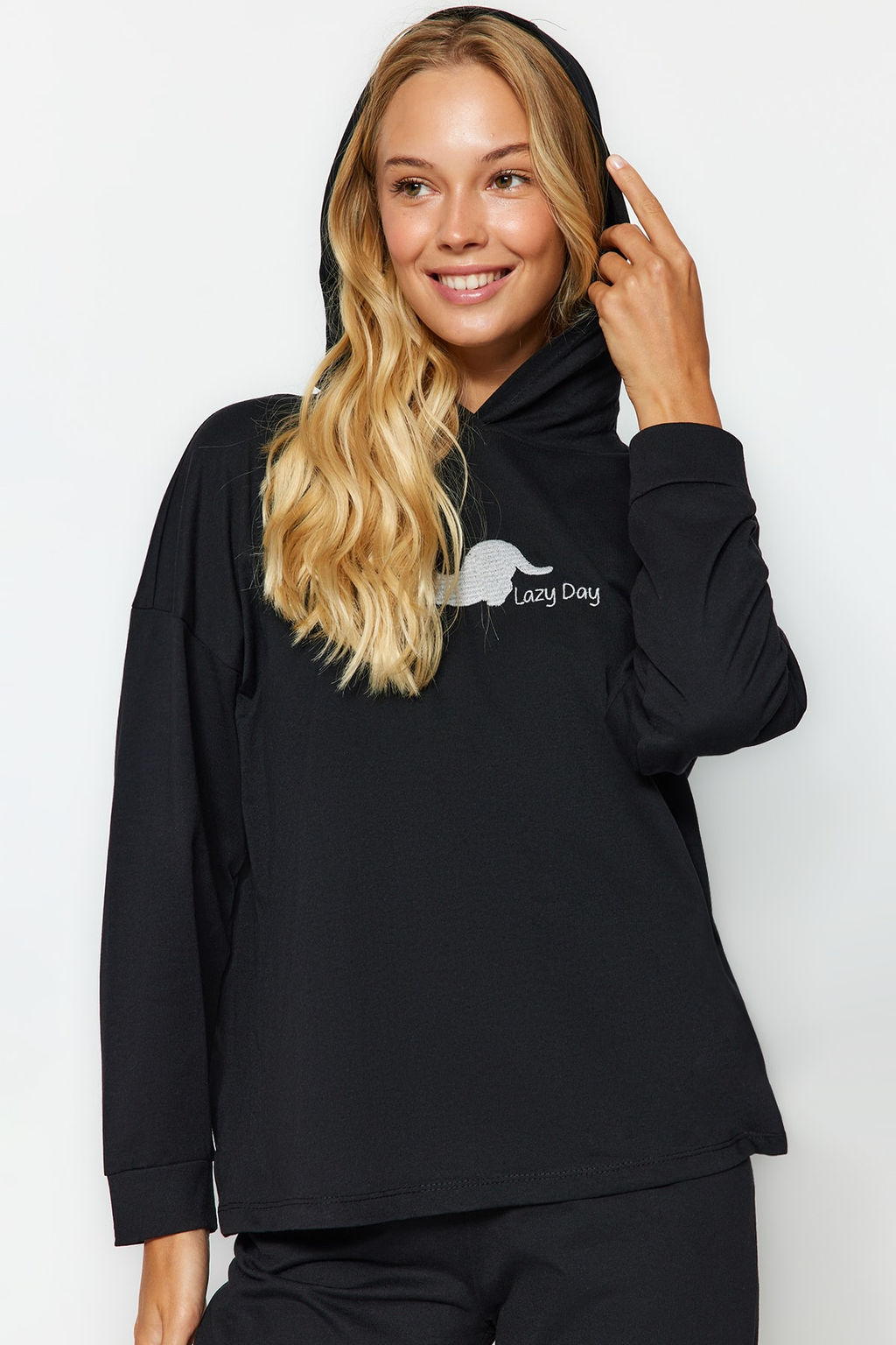 Siyah Kedi Bask?l? Sweatshirt-Pantolon Orme Pijama Tak?m? THMAW24PT00044 - Trendyolmilla фото 2