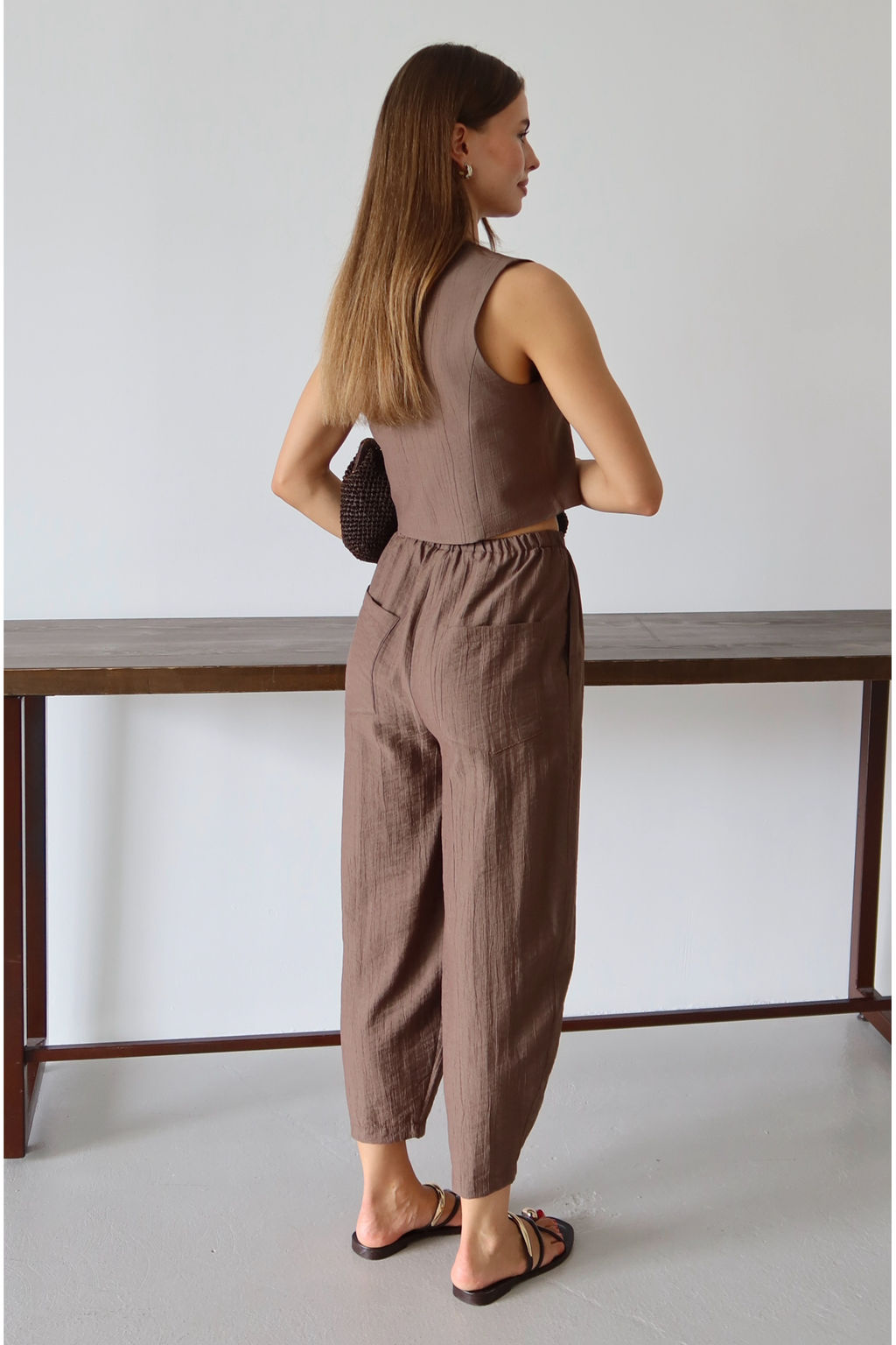 Kahverengi Yelek Pantolon Dokuma Alt - Ust Tak?m TWOAW26AU00068 - Trendyolmilla фото 4