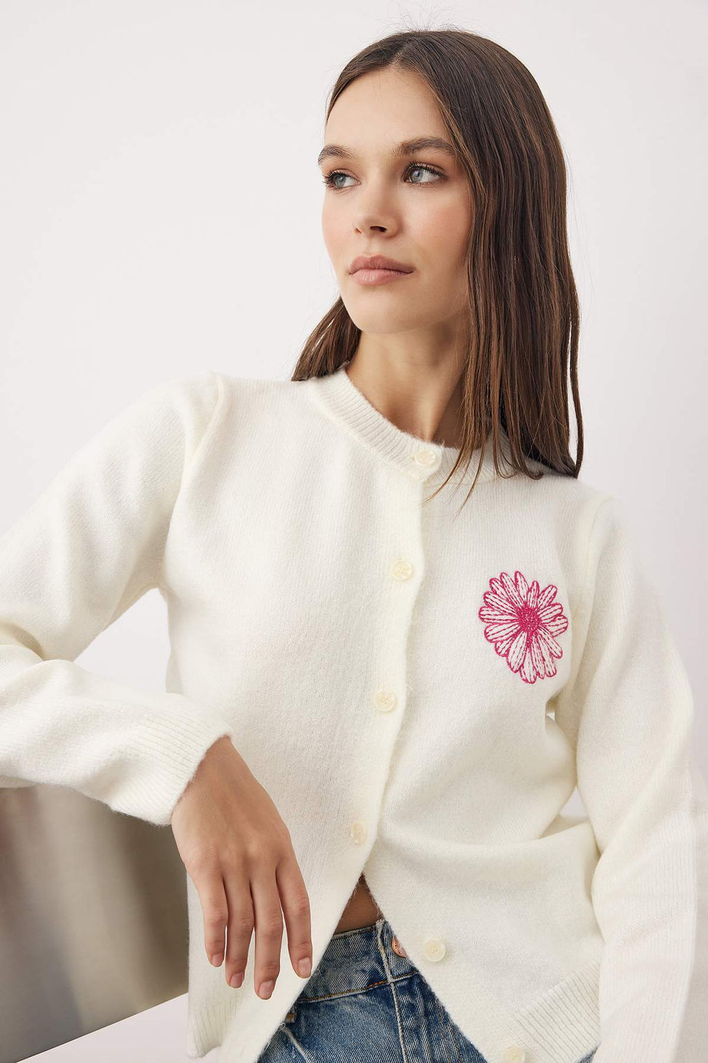 Ekru Bisiklet Yaka Nak?s Detayl? Triko H?rka TWOAW26HI00261 - Trendyolmilla фото 2