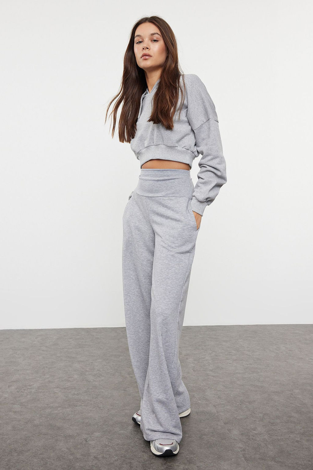 Gri Ince Ekstra Yuksek Bel Wide Leg/Genis Kesim Pantolon TWOAW25PL00026