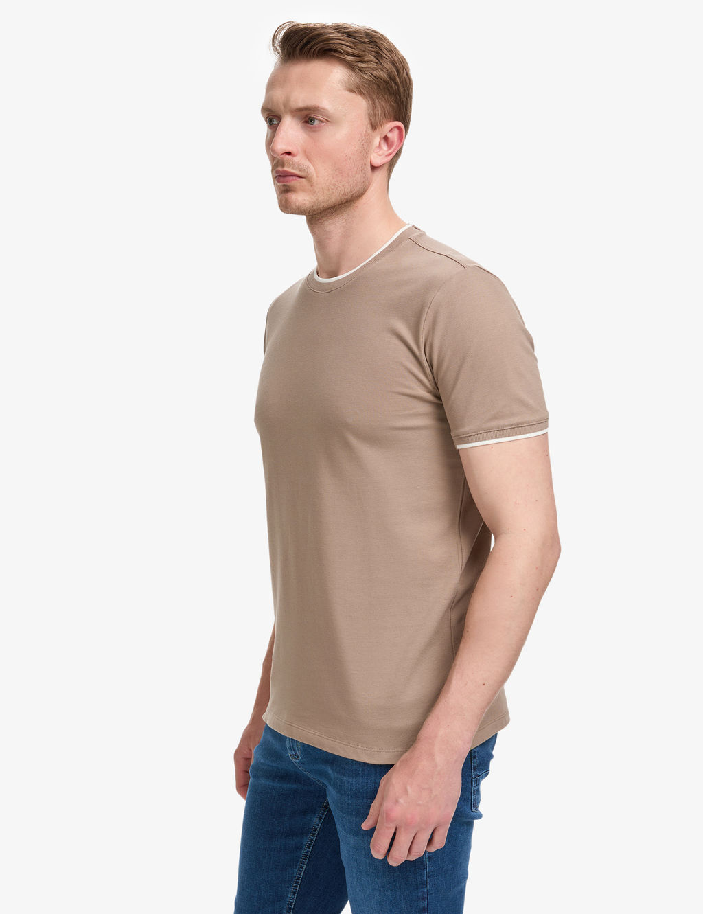 Kahverengi Slim Fit %100 Pamuk Bisiklet Yaka Ti__rt