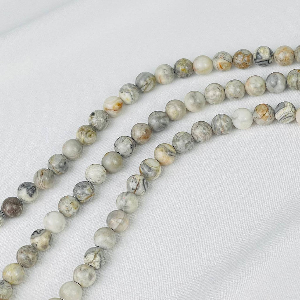 Бусины для украшений из серой Яшмы(Map Jasper) (46 бусин) 39 см