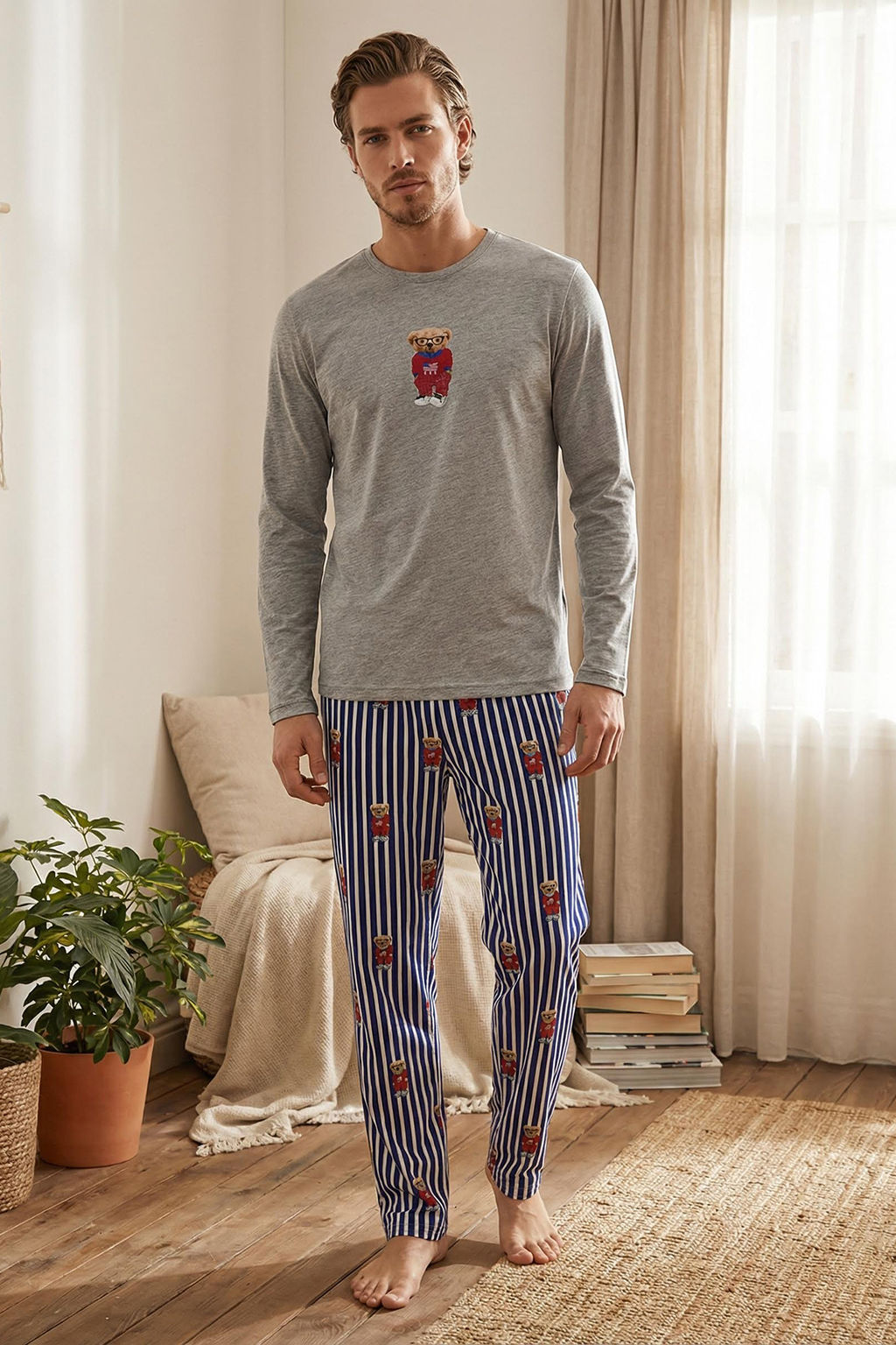 TRENDYOL MAN Gri Ay?c?kl? Regular Fit Orme Pijama Tak?m? TMNAW25PT00055 - Trendyolmilla фото 7