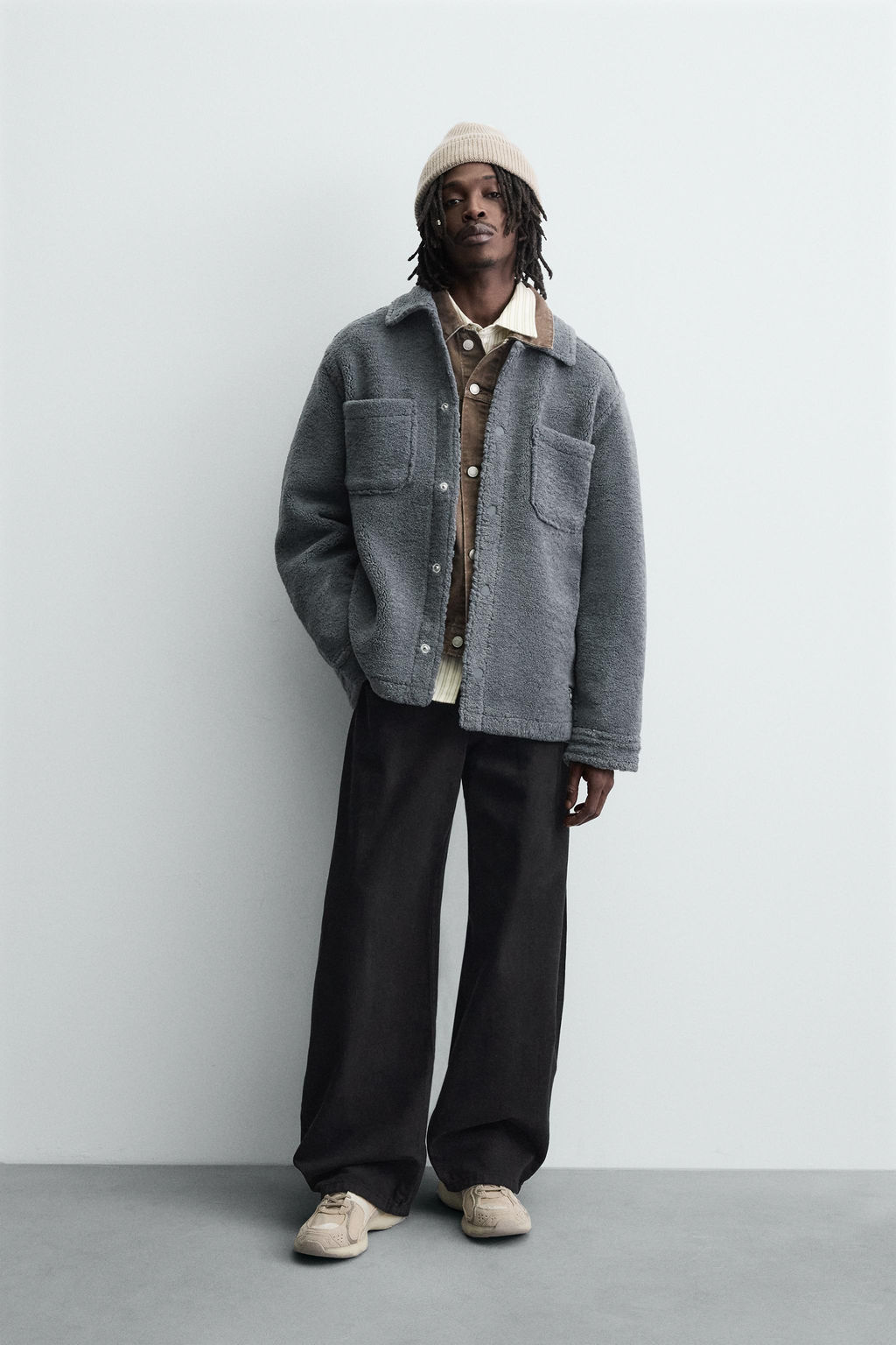 FAUX SHEARLING OVERSHIRT WITH POCKETS