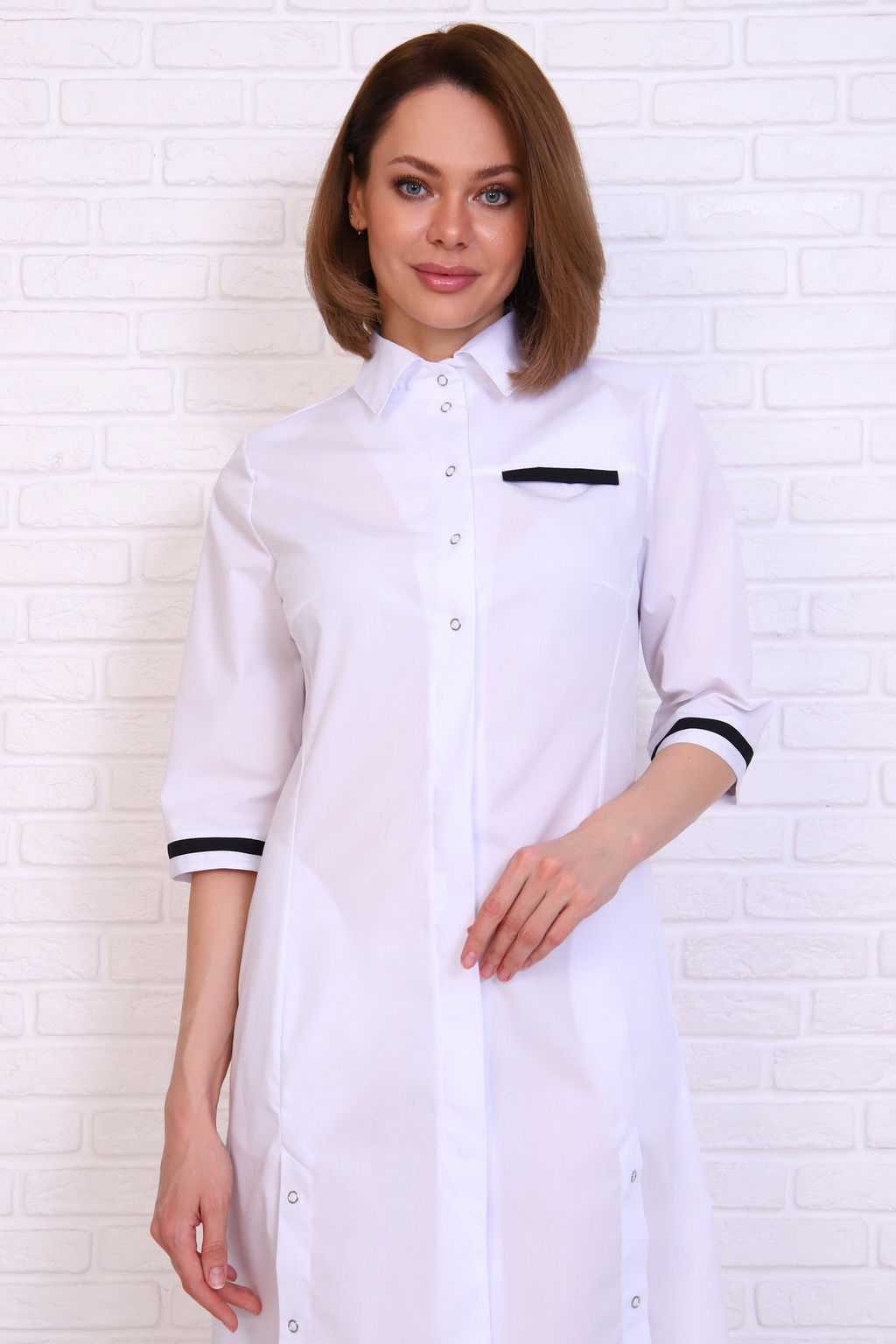 Халат женский 196 ТС. Цвет: белый и черный - Стильб фото 5