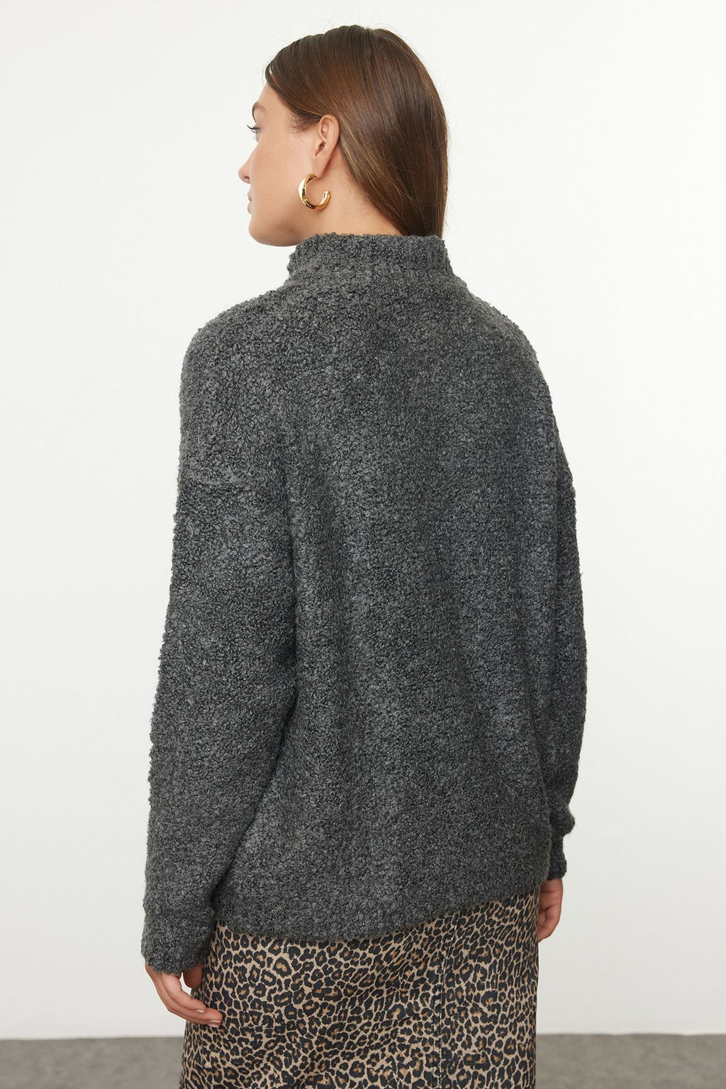 Antrasit Buklet Iplik Dik Yaka Triko Kazak TWOAW25KZ00291 - Trendyolmilla фото 5