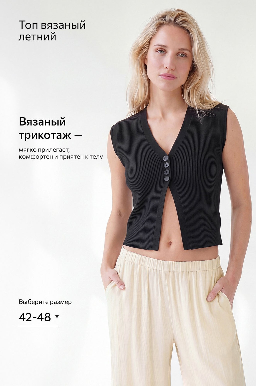 Женский топ вязаный лапша на пуговицах Happyfox