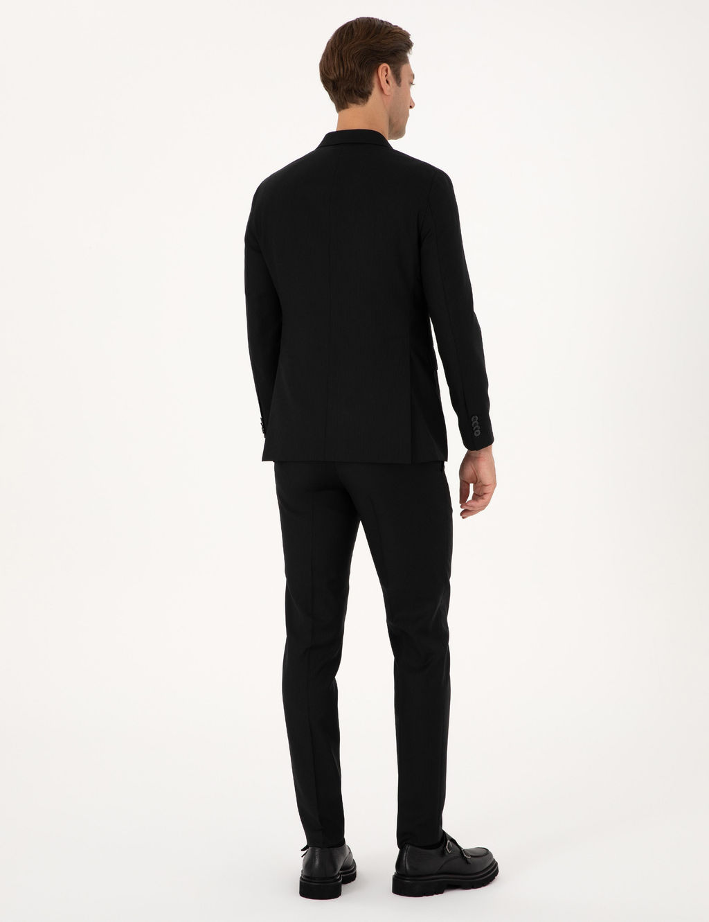 Siyah Ex. Slim Fit %100 Y_n _izgili Tak_m Elbise