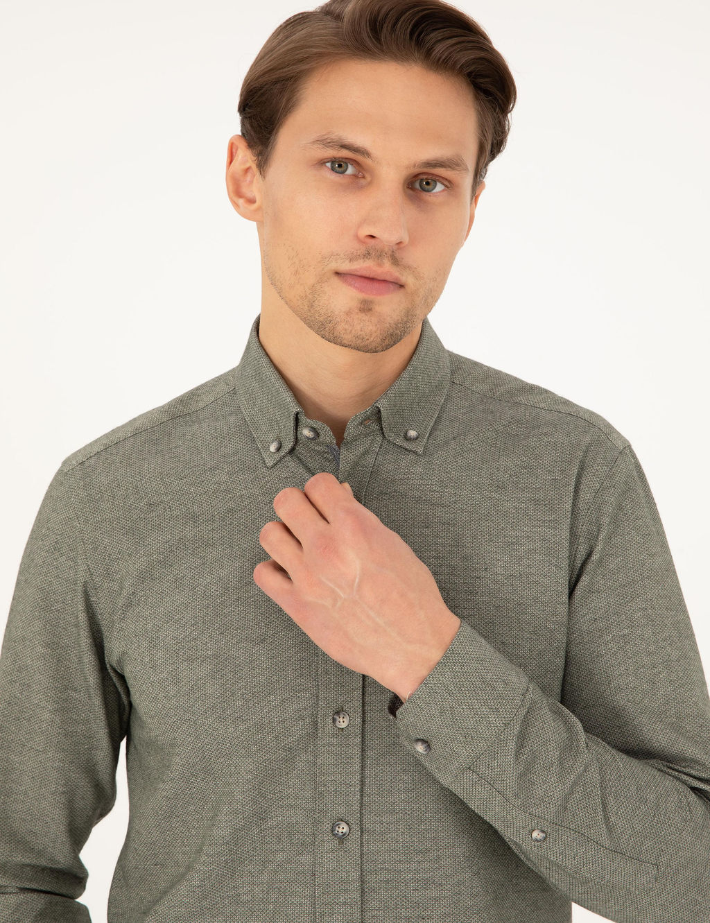 Рубашка Pierre Cardin Slim Fit хаки длинный рукав