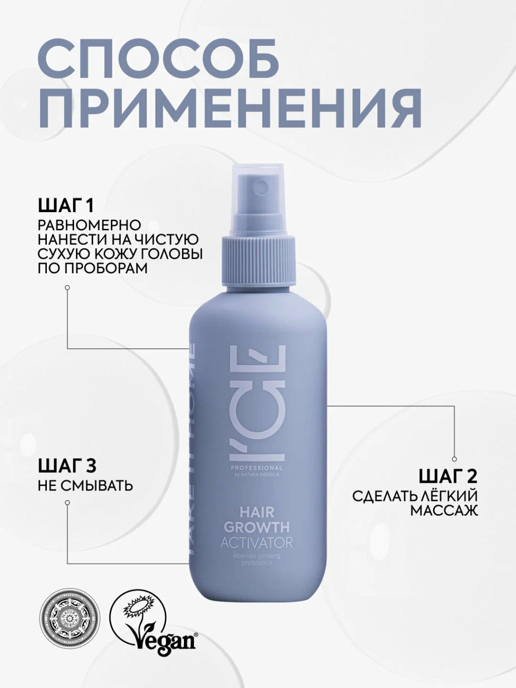 "NS" ICE Professional/ Home/ Hair Growth/ Лосьон-спрей-активатор Стимулирующий рост волос 200мл