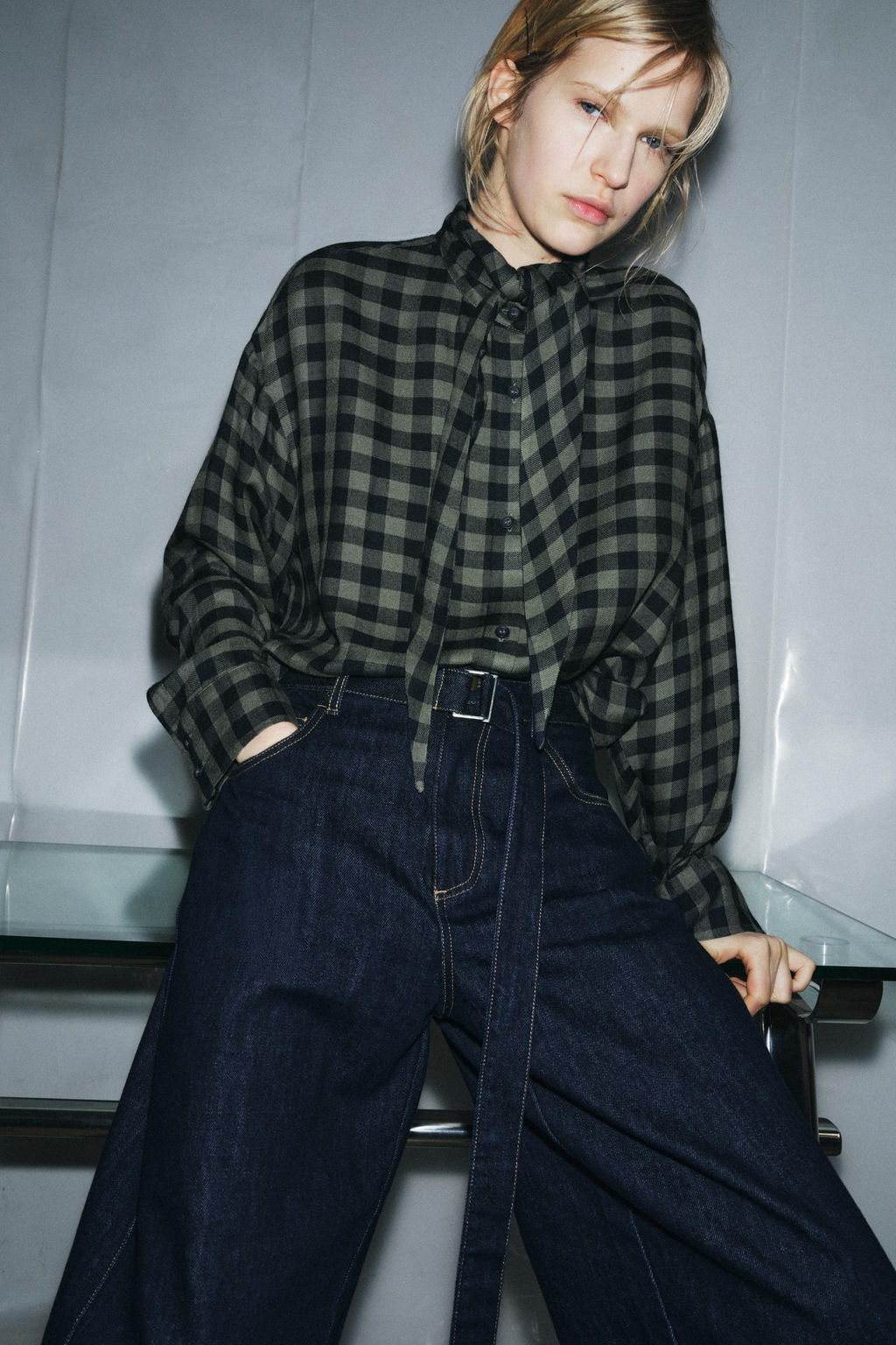 GINGHAM SHIRT WITH SCARF ZW COLLECTION - Zara фото 8