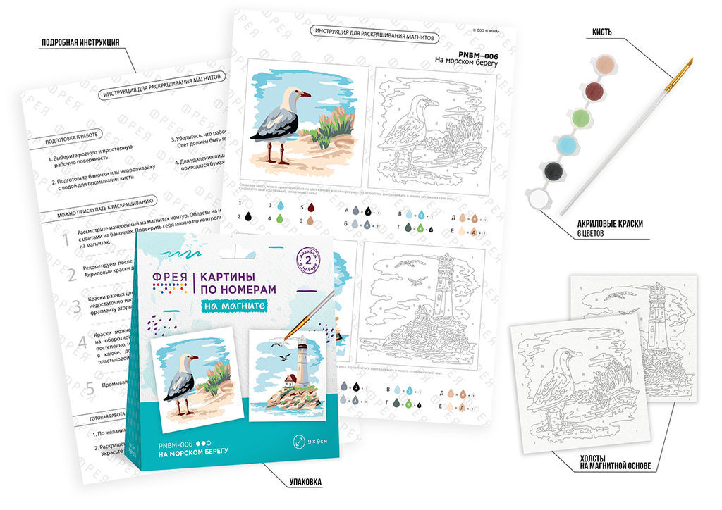 ФРЕЯ PNBM-006 Набор для раскрашивания по номерам (на магните) 9 х 9 см На морском берегу  фото 5
