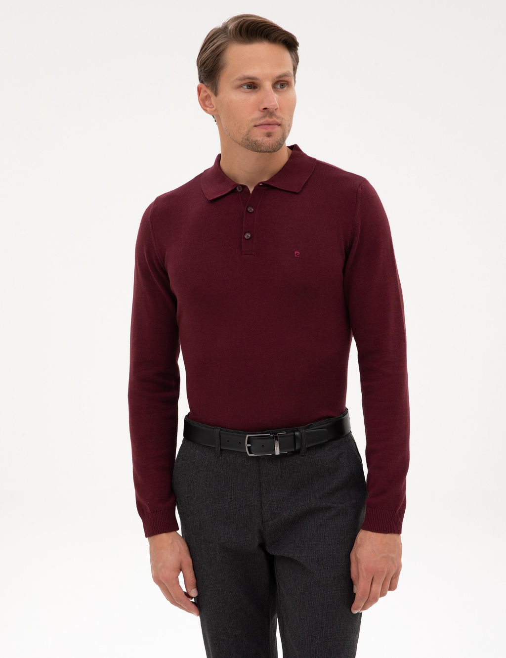 Bordo Slim Fit Polo Yaka Basic Triko Kazak - Pierre cardin фото 3