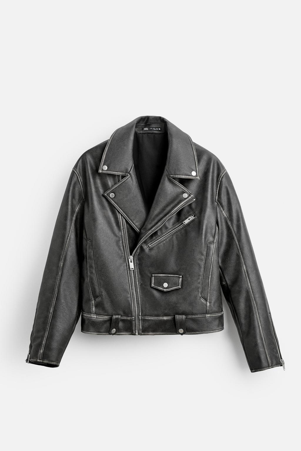 WASHED LEATHER EFFECT BIKER JACKET - Zara фото 7
