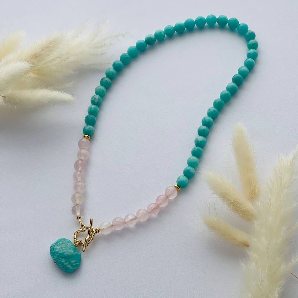 Колье из Амазонита и Розового кварца