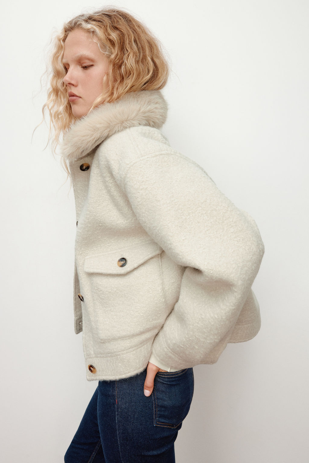 Cazadora de sarga con cuello efecto pelo - H&m фото 5