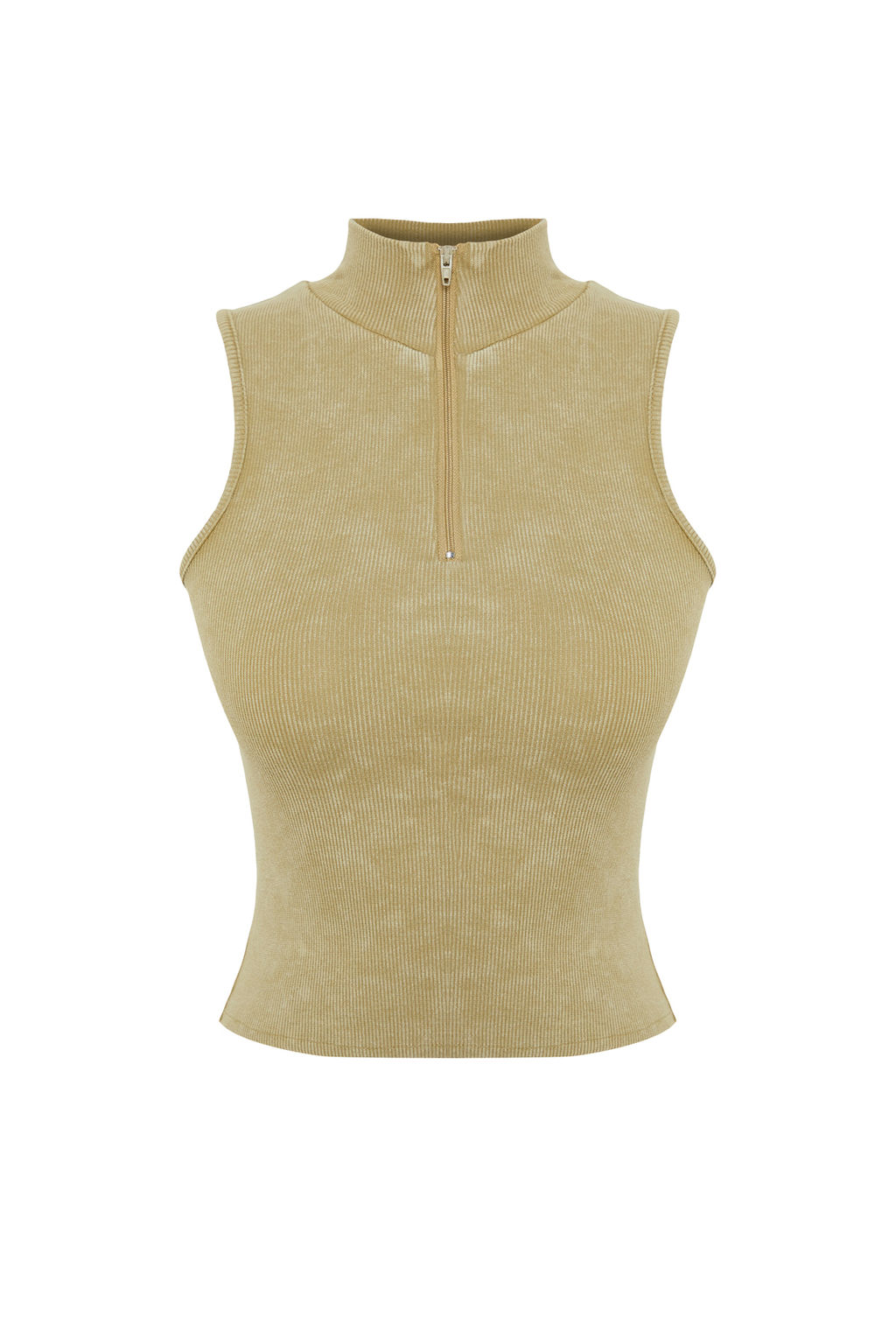 Trendyolmilla Haki Eskitme/Soluk Efektli Fitted Fermuarl? Fitilli Pamuklu Esnek Orme Bluz TWOSS24BZ00036 фото 7