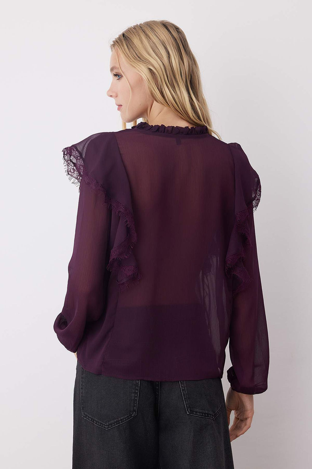 Murdum Sifon Transparan Dantel Detayl? Dokuma Bluz TWOAW26BZ00182 - Trendyolmilla фото 4
