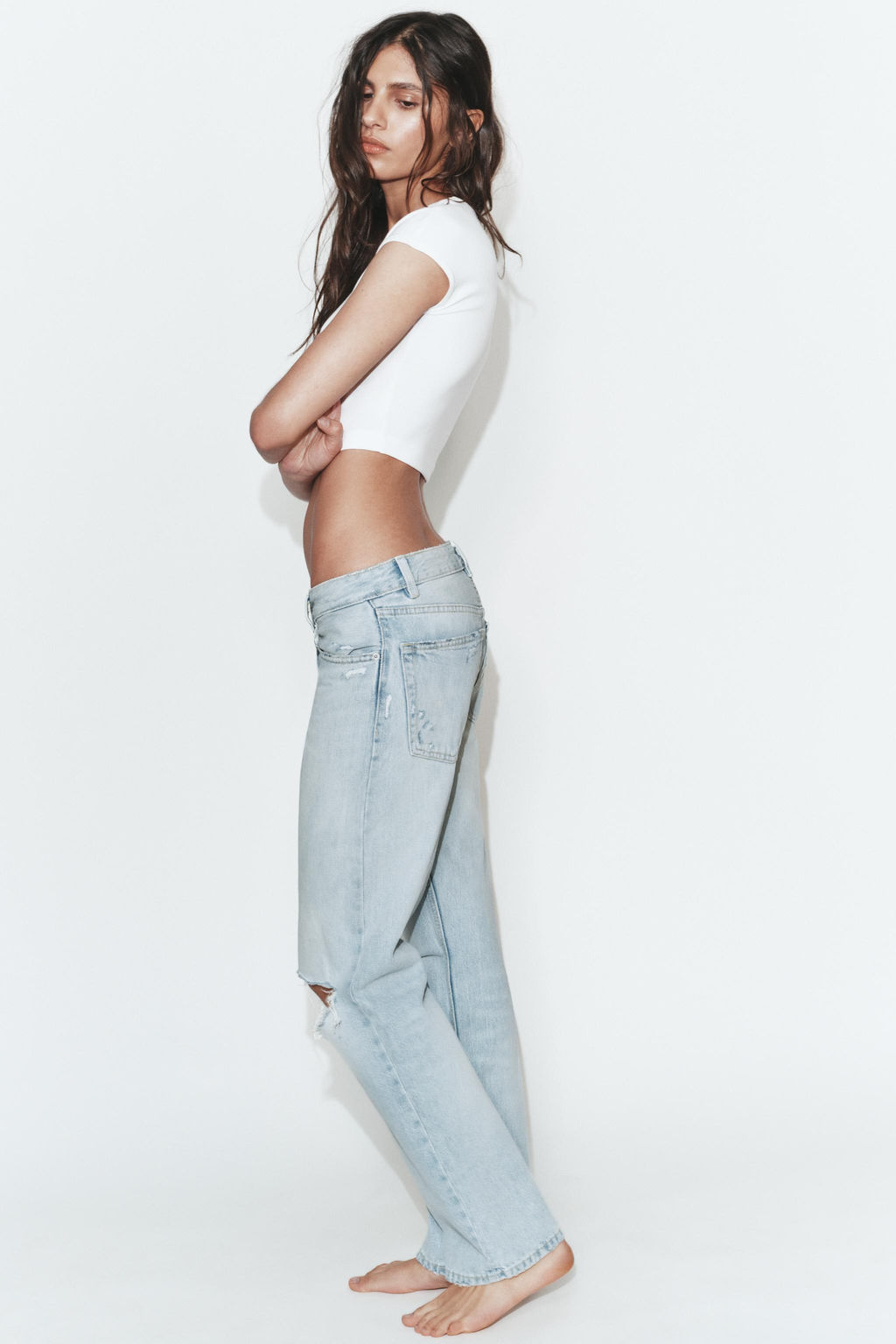 JEANS TRF RECTOS TIRO BAJO ROTOS / Azul claro - Zara фото 4