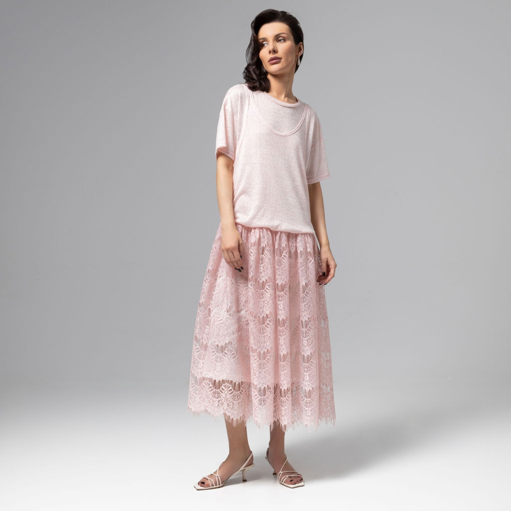 Платье комбинированное с кружевом, Доведу до мечты (soft pink) - Charutti фото 2