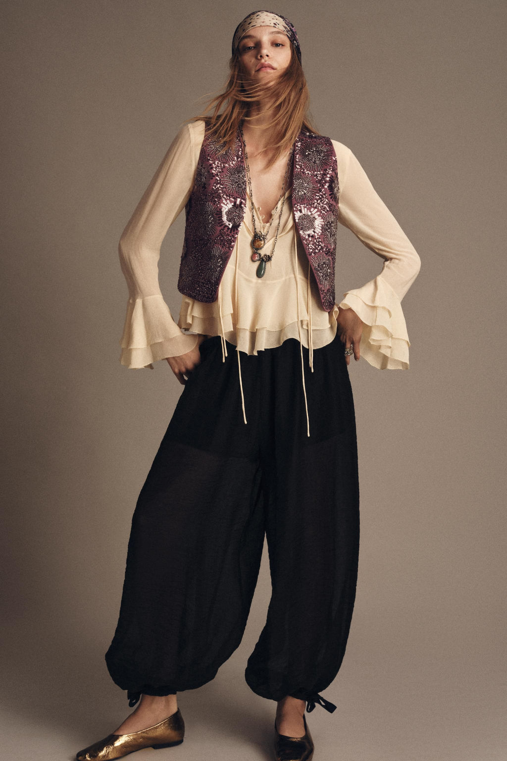 ZW COLLECTION TIE HEM BLOOMER TROUSERS - Zara фото 7