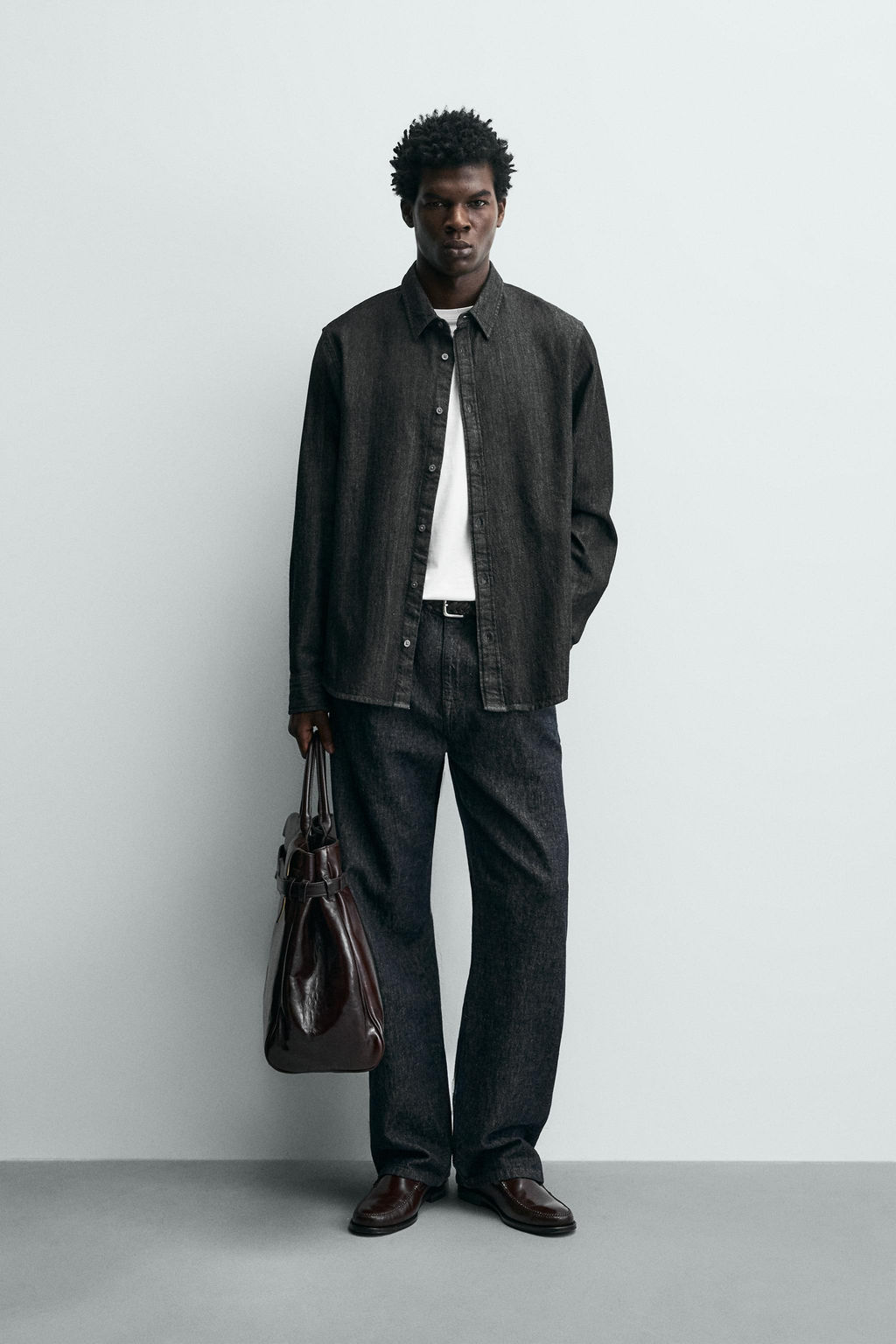 CAMISA RELAXED FIT DENIM / Negro