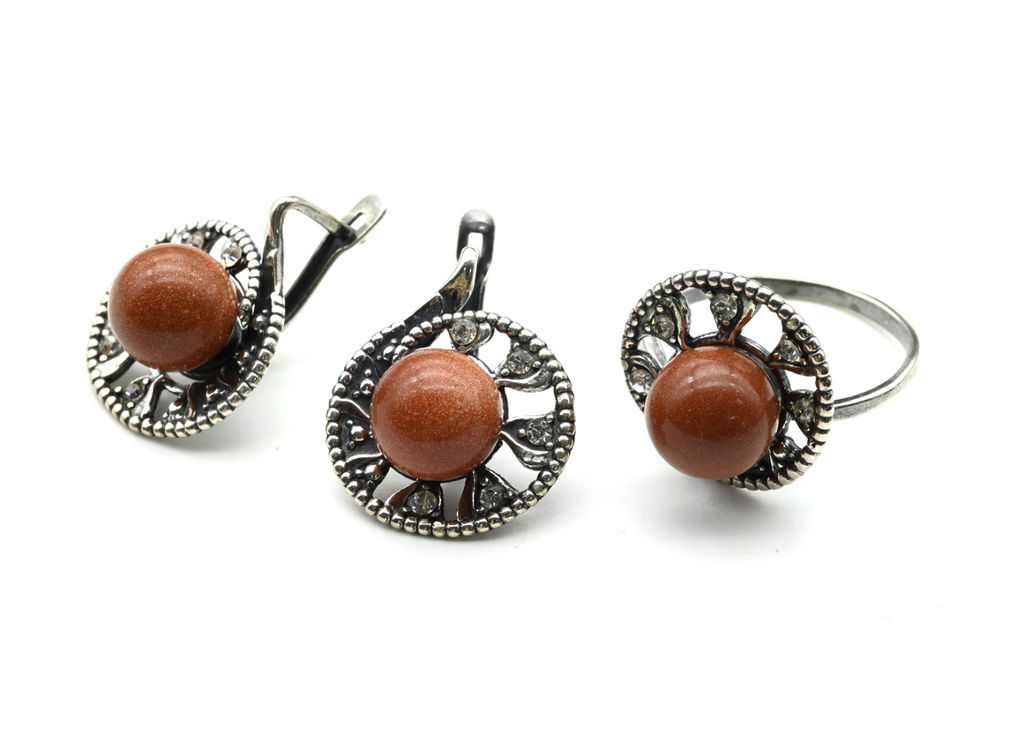 Кольцо Серьги с авантюрином имитация размер 18