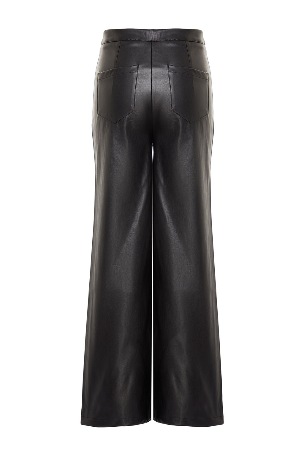 Siyah Suni Deri Wide Leg Cep Detayl? Orme Pantolon TWOAW24PL00103