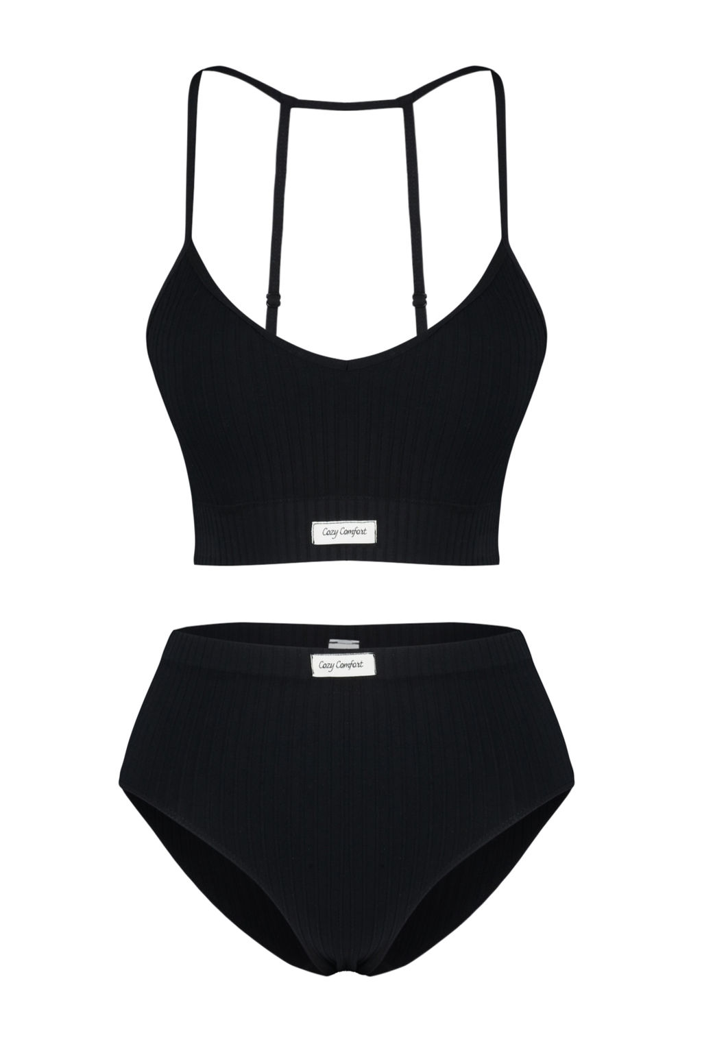 Trendyolmilla Siyah Seamless/Dikissiz Etiketli Ip Ask?l? Balensiz Kapl? Orme Ic Camas?r? Tak?m? THMSS24CC00024  фото 7