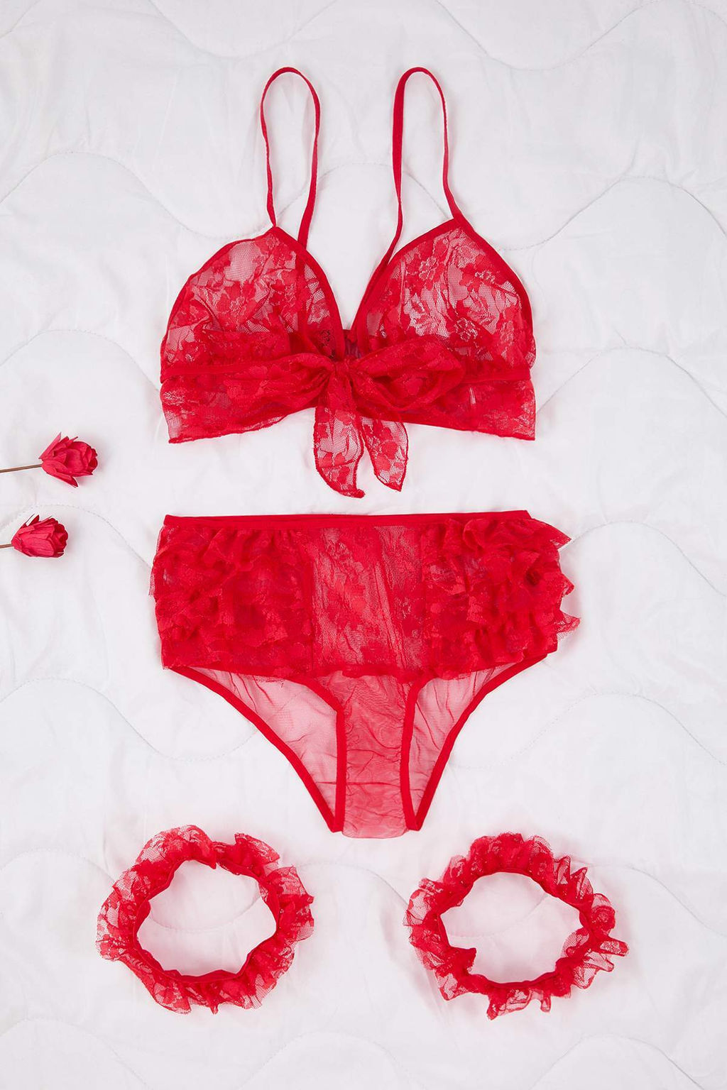 K?rm?z? Dantel Bacak Bantl? Kaps?z Ic Camas?r? Tak?m? THMAW26CC00031 - Trendyolmilla фото 5