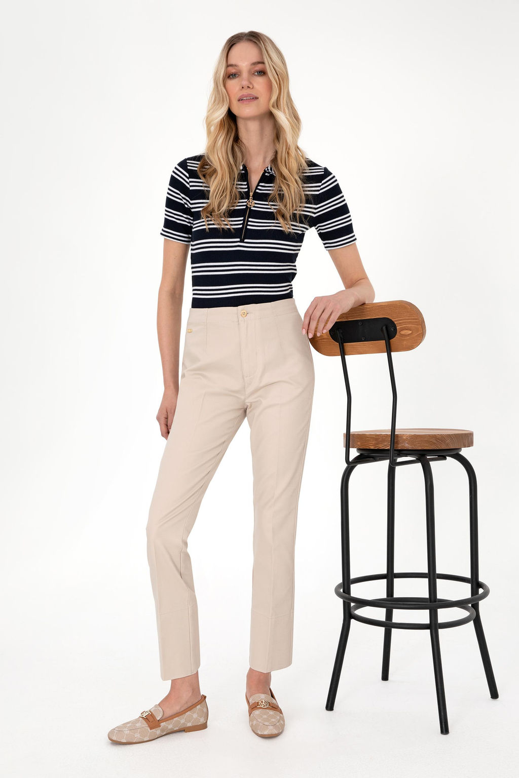 Kad_n Ta_ Slim Flare Cropped Fit Kanvas Pantolon