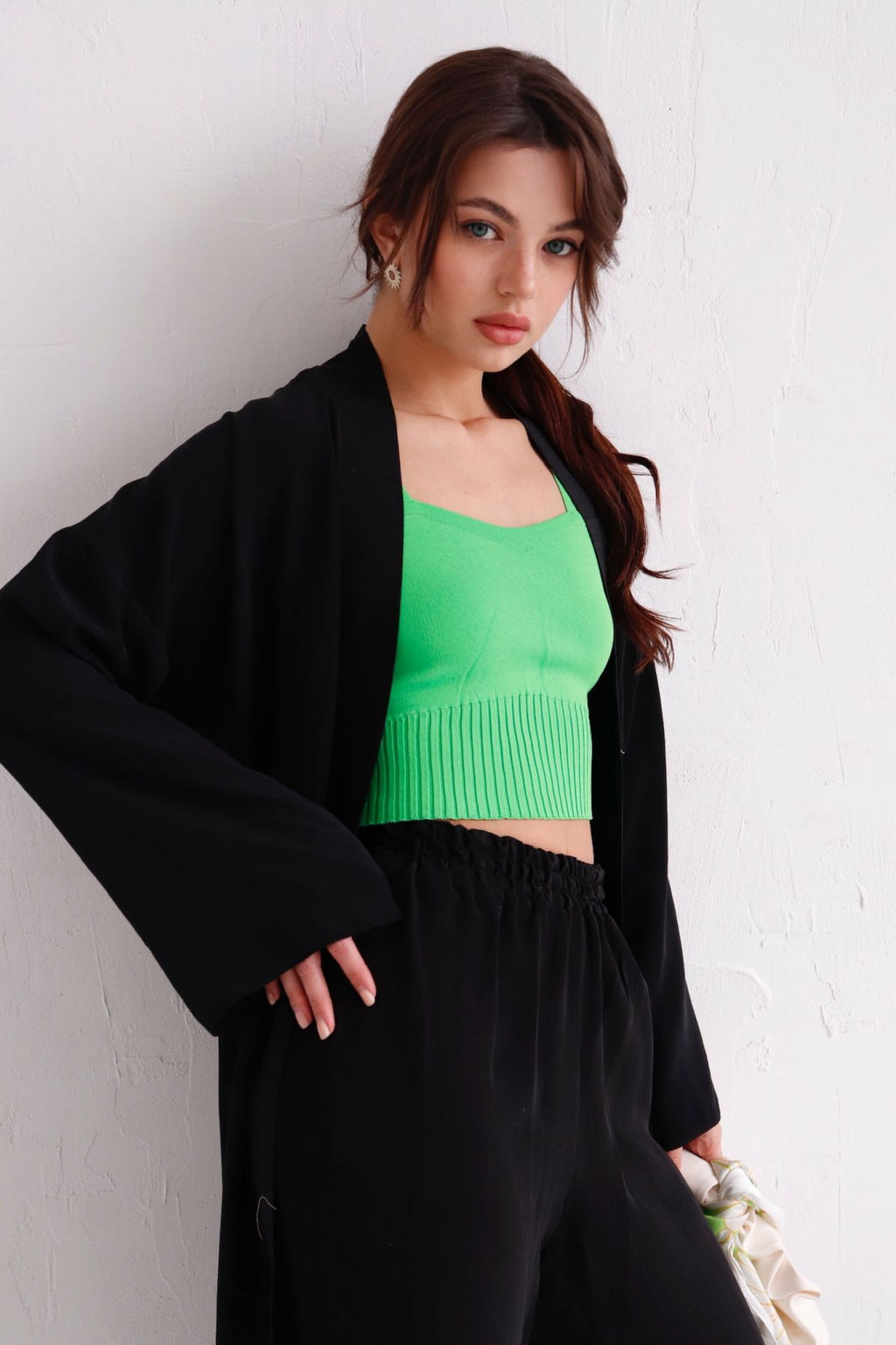 9536 Костюм из кимоно и брюк-палаццо чёрный - Martichelli фото 28