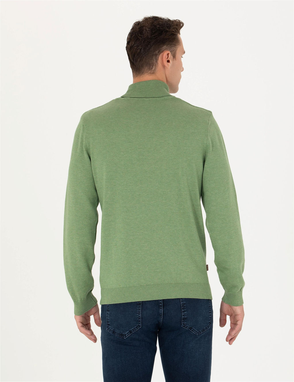 Koyu Ye_il Melanj Slim Fit Bal_k__ Yaka Basic Triko Kazak