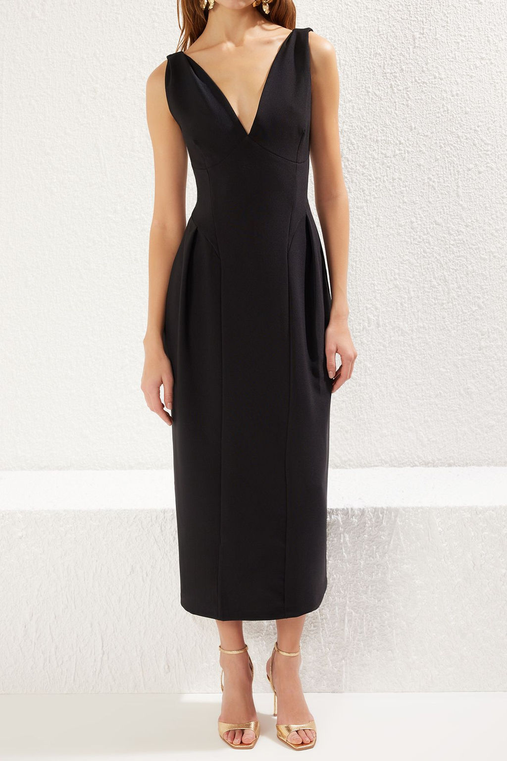 TRENDYOLMILLA Siyah A-Kesim V Yaka Dokuma S?k Elbise TPRSS25EL00071 фото 15