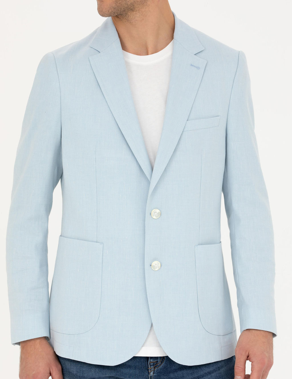 A__k Mavi Ex. Slim Fit Keten Kar___ml_ Ceket