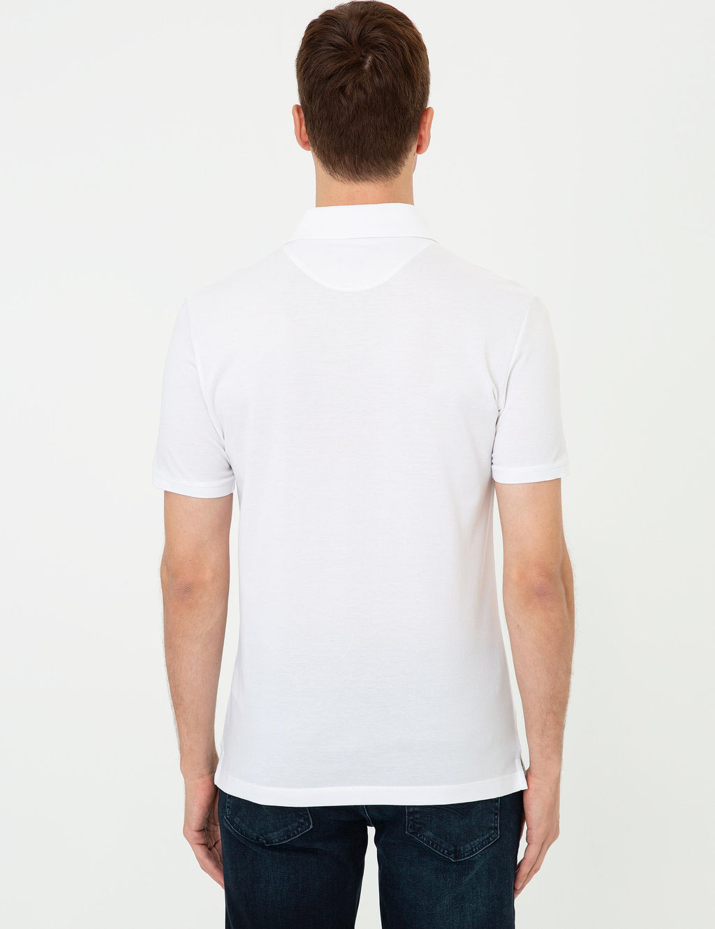 Beyaz Polo Yaka Slim Fit Basic Merserize T-shirt