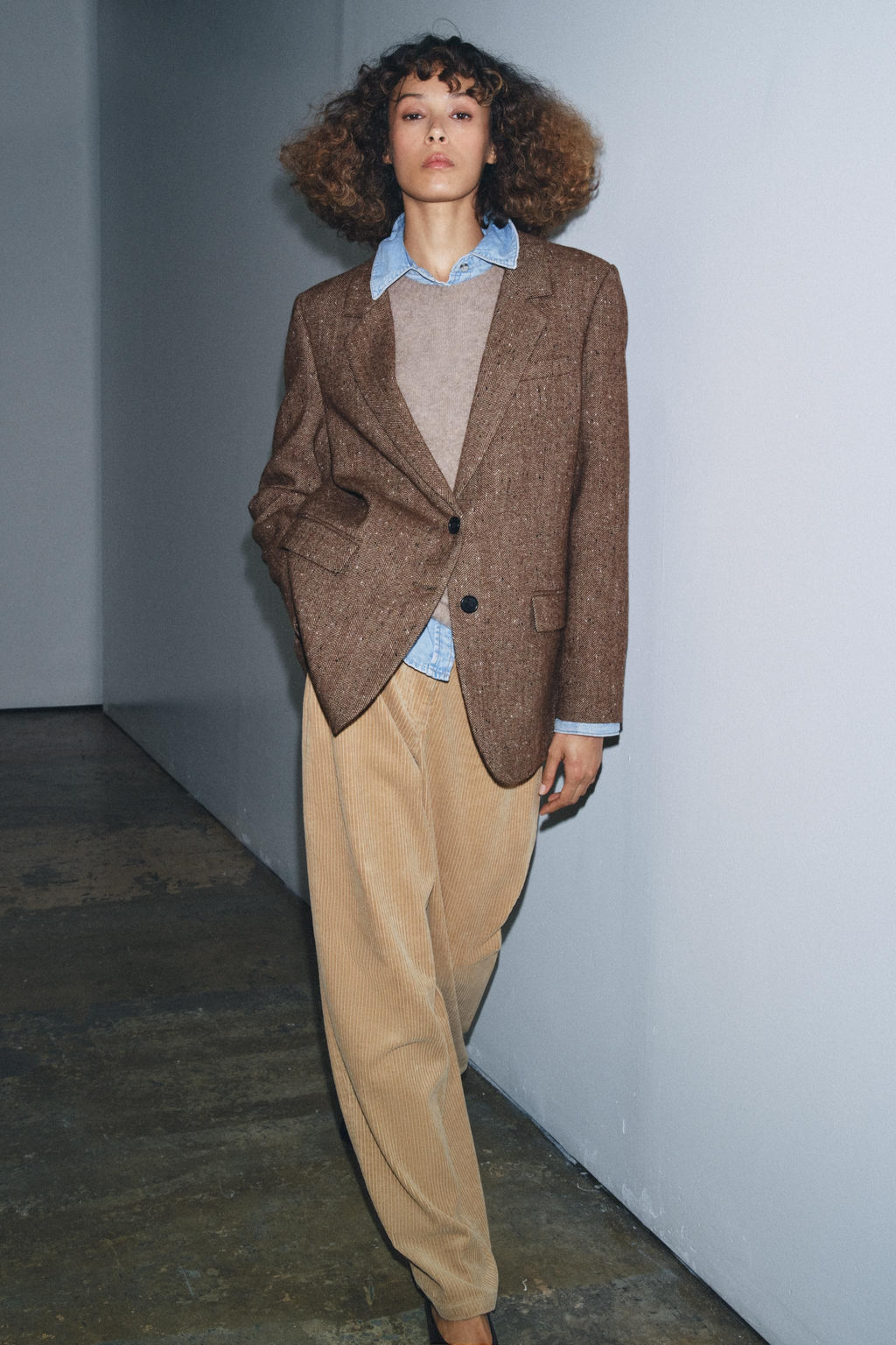 HERRINGBONE WOOL BLEND BLAZER ZW COLLECTION