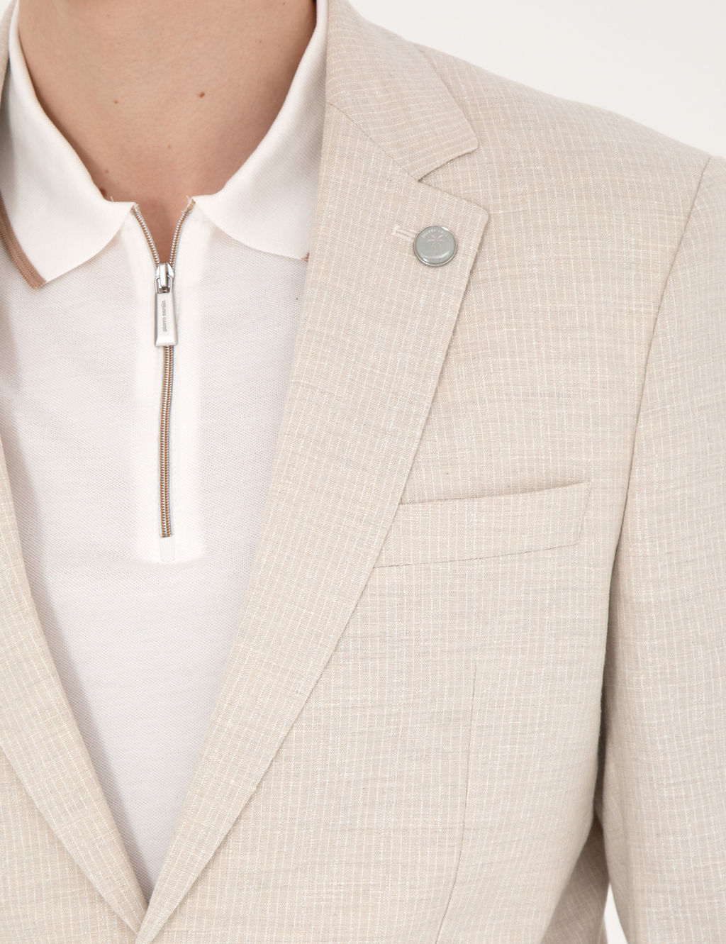 Bej Slim Fit Keten Kar___ml_ _izgili Tak_m Elbise