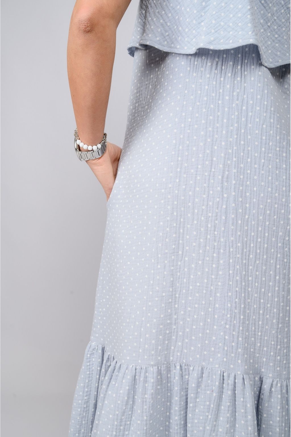 Летний сарафан из ткани «муслин» 100% хлопок 015 светло-серый горох - Новый лен фото 4