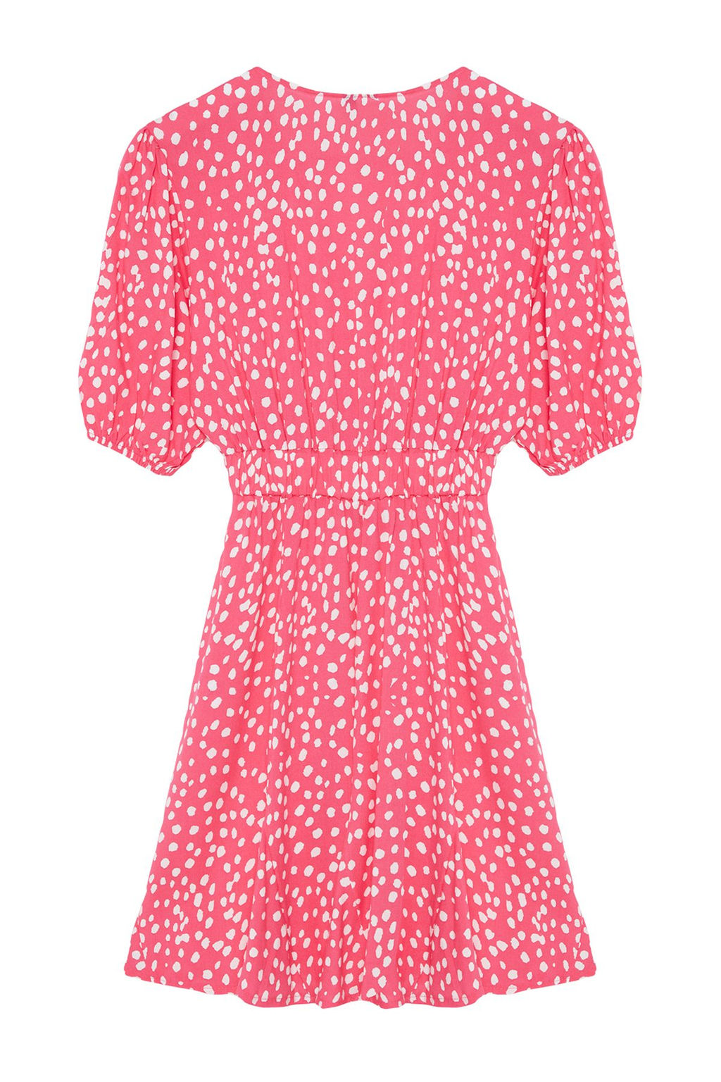 Pembe Cicekli Mini Skater Form Kruvaze Yaka Dokuma Elbise TWOSS24EL01074 - Trendyolmilla фото 7