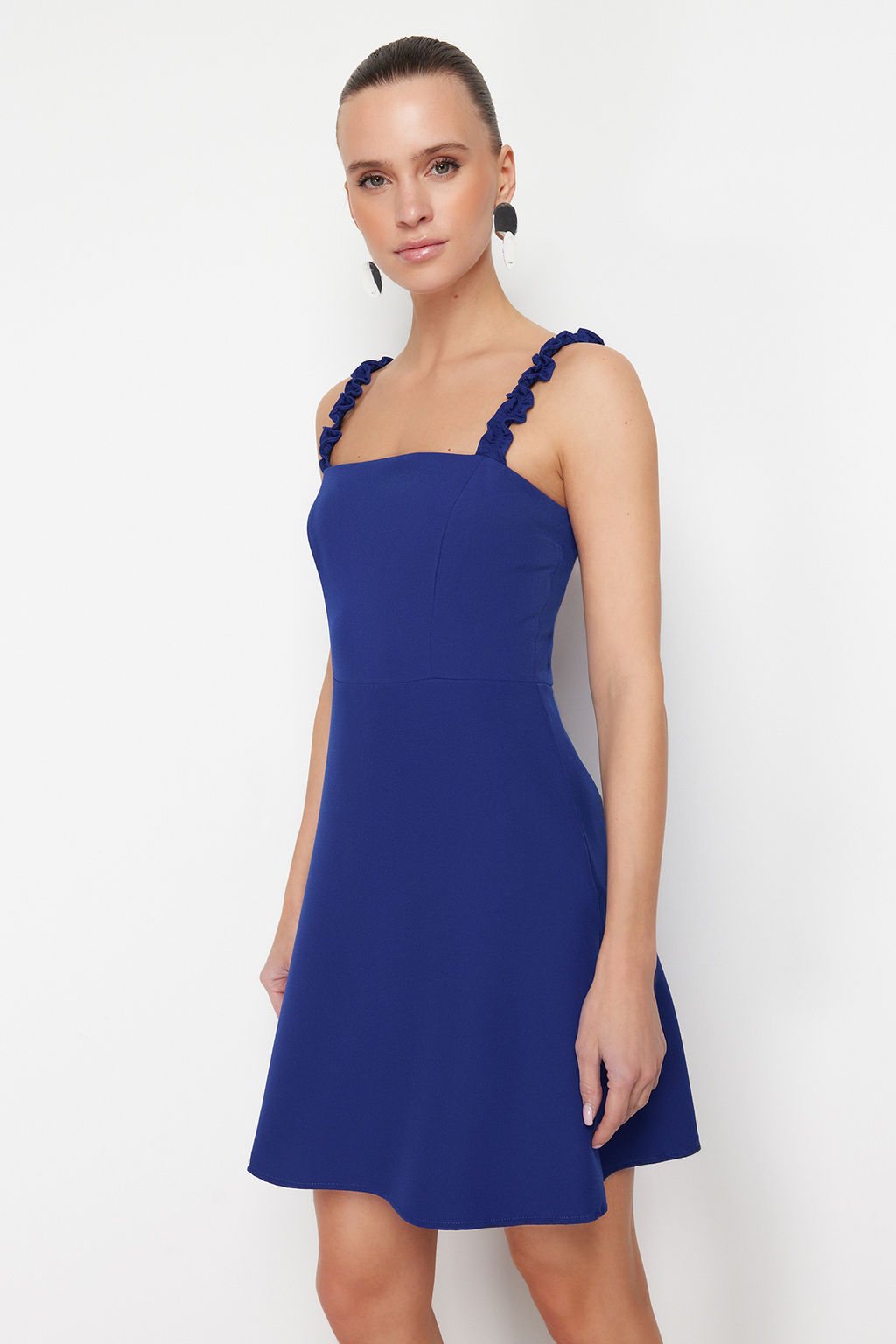 TRENDYOLMILLA Sar? A Kesim Kare Yaka Ask? Detayl? Mini Dokuma Elbise TWOSS22EL2175  фото 21