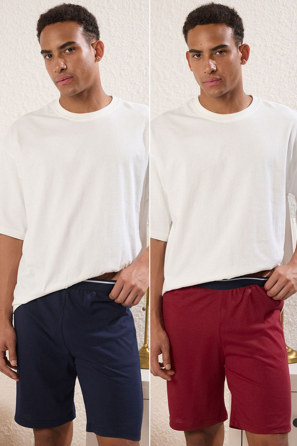 TRENDYOL MAN Lacivert- Bordo Regular Fit 2li Orme Sort TMNSS25SR00045