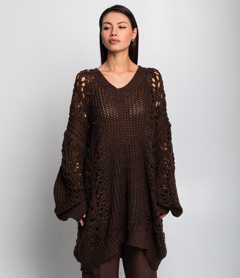 Пуловер #КТ8101 (6), тёмно-коричневый