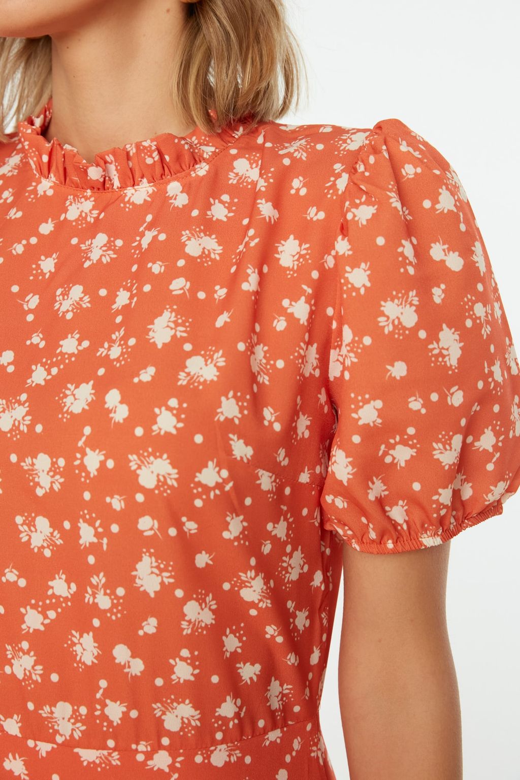 TRENDYOLMILLA Ac?k Mavi Cicekli A Kesim F?rf?rl? Midi Dokuma Elbise TWOSS20EL0894  фото 12