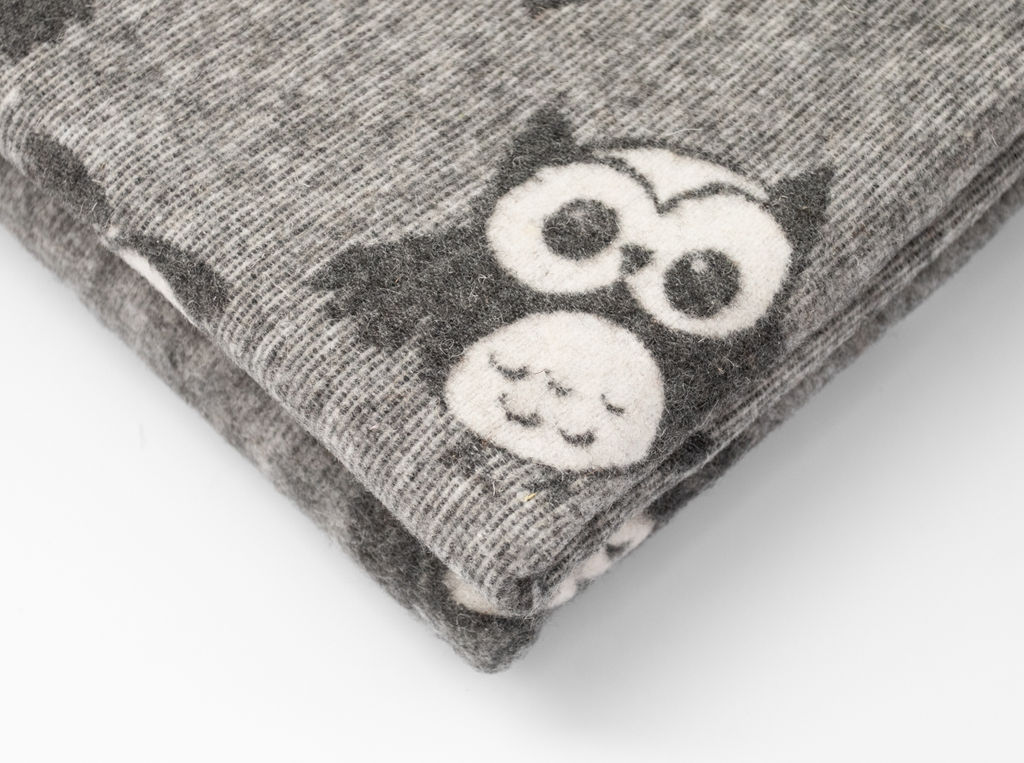 Одеяло 60% п/шерсть жаккард 100*140 " Совы" цв серый