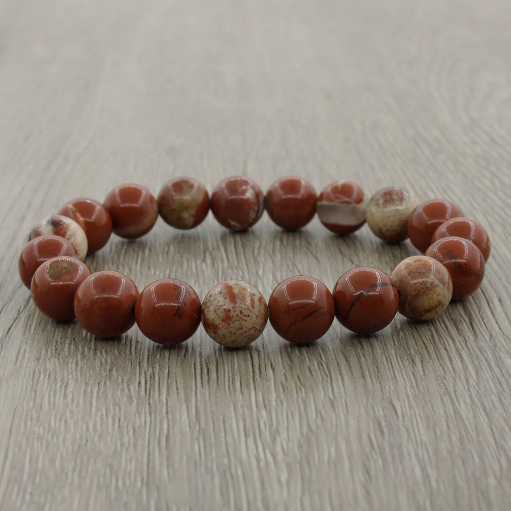 Яшма красная с бежевым 10мм, браслет "Классика" длина 16см